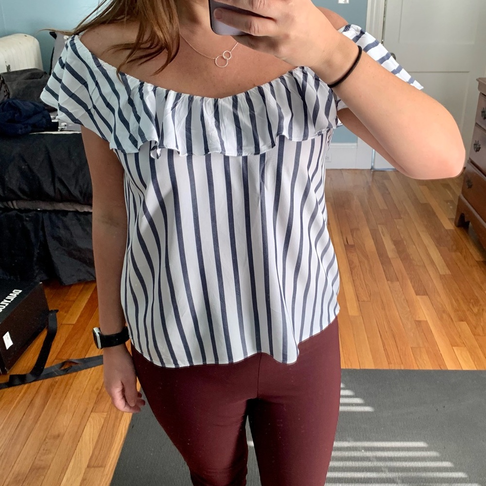 Navy and white off the shoulder top